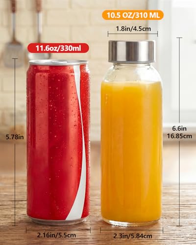 10.5 oz Glass Juice Bottles with Stainless Steel Lid Bulk (16 Count)
