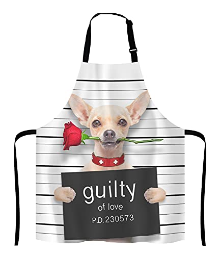 Cute Chihuahua Dog with Rose Bib Apron with Adjustable Neck for Men Women