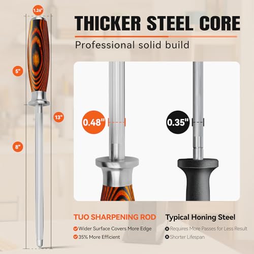 Honing Rod Sharpening Steel with Larger Diameter for Kitchen Knife Daily Honing Maintenance