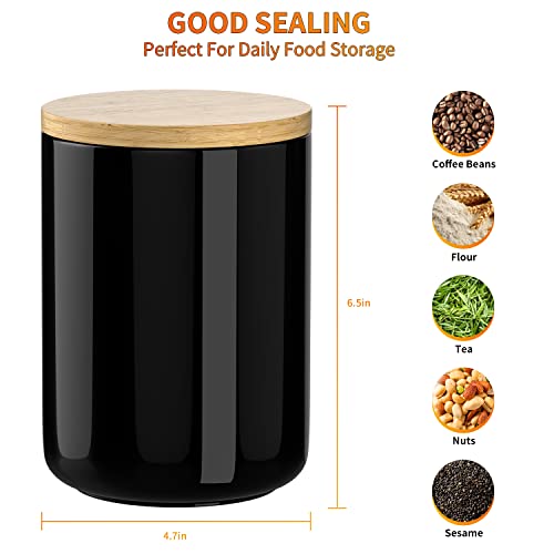 White Ceramic 1050mL 4 cup Food Storage Canister with Airtight Bamboo Lid and Silicone Seal Container for Counter