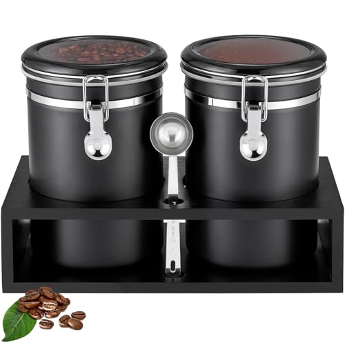 2×63OZ Stainless Steel Coffee Canister with Shelf and Scoop for Coffee Bar