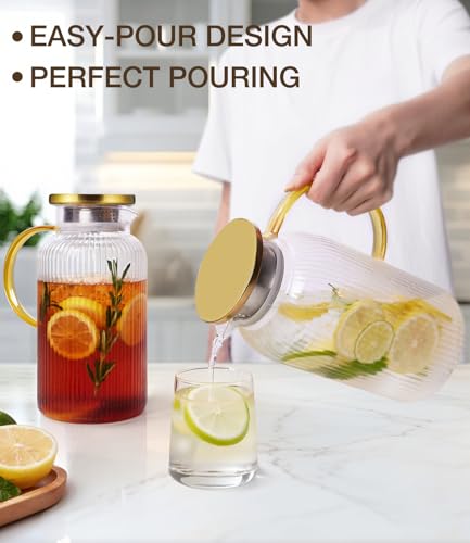 2 PACK Glass Pitcher with Lid 64 oz (2 Count)