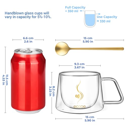 Double Walled Glass Coffee Mug 12oz Cappuccino Latte Cups Set of 2 (2 Count)