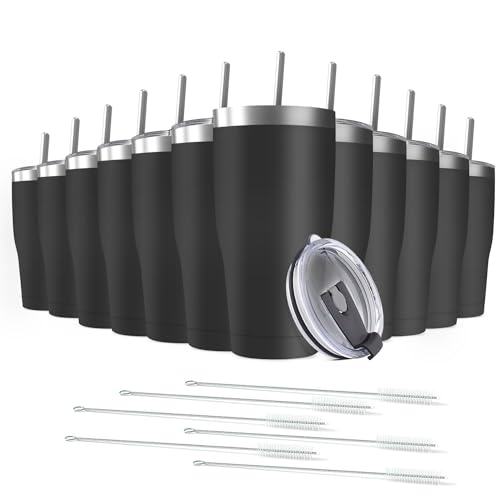 12 Pack 30oz Stainless Steel Tumblers Bulk Reusable Travel Mugs with Lid