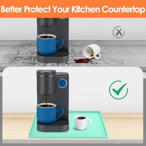 Silicone Coffee Maker Mat with Lip for Countertops 15.7''x11.8'' Mint Green