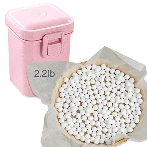 2.2Lb Ceramic Pie Weights Baking Beans Pie Crust Reusable 10mm Weights Natural Ceramic Stoneware with Wheat Straw Container