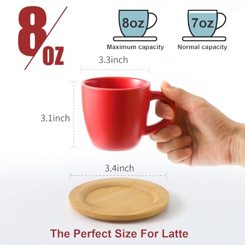 Cappuccino Cups with Bamboo Saucers Set of 6 (6 Count)