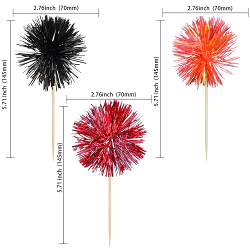 30Pcs Foil Firework Cupcake Toppers Sparkle Tinsel Cake Toppers Tinsel Drink Cake Decoration Cocktail Picks for Halloween Birthday Wedding Graduation Party Supplies Purple Black Orange (30 Count)