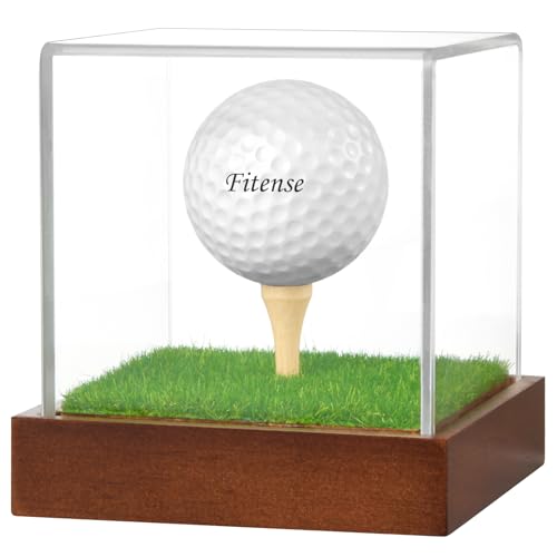 Single Golf Ball Acrylic Display Cube Wood Base with Tee