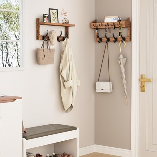 35" Coat Rack Wall Mount with Shelf & 13 Hooks