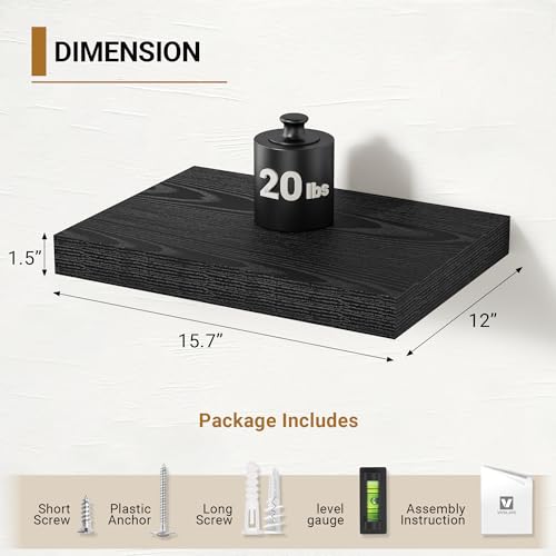 Black Floating Shelves 12 Inch Deep (2 Count)