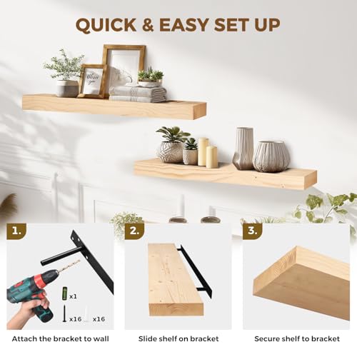 Solid Wood Floating Shelves (2 Count)