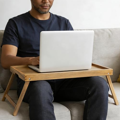 Acacia Bed Tray Table with Folding Legs
