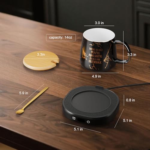 Coffee Mug Warmer with You are Awesome Mug Set Electric Cup Warmer for Desk