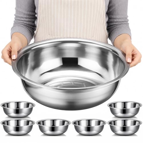 6 Pcs Stainless Steel Mixing Bowls Metal Mixing Bowls Extra Large Basin Salad Bowl with Deeper Edge (6 Count)
