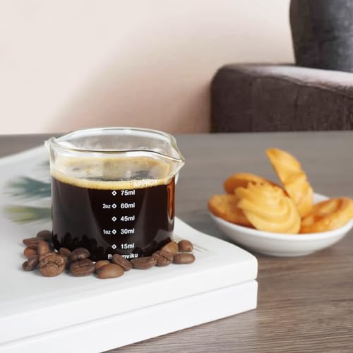 2 Pack Double Spouts Measuring Triple Pitcher Milk Cup 75ML Espresso Shot Glasses Parts Clear Glass (2 Count)