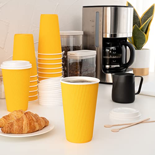 Ripple Wall Coffee Cups 500 Count 16 Ounce Insulated Yellow Paper Cups