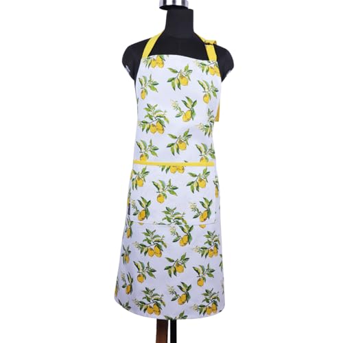 Cotton Aprons for Women with Pockets Adjustable Strap and Waist Ties Washable Printed Aprons for Baking