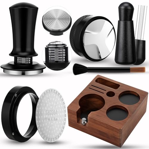 7 Pcs 53mm Espresso Accessories Kit with Wood Tamping Station (7 Count)