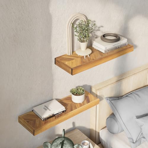 36" Acacia Chevron Floating Shelves Set of 2 (2 Count)