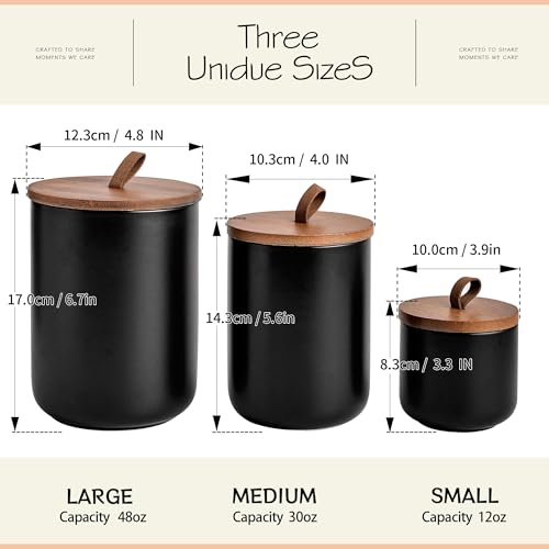 Black Ceramic Canister Set with Bamboo Lids