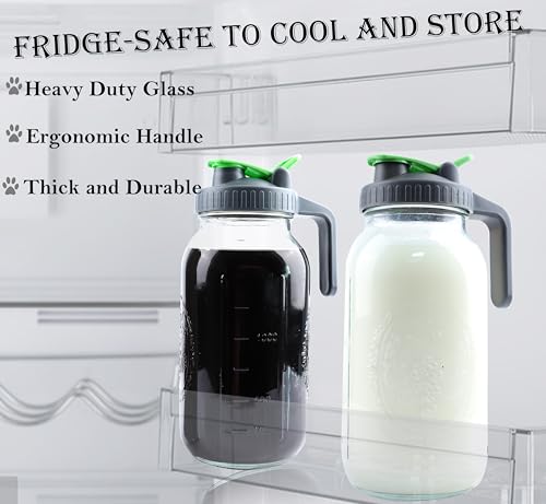 Cold Brew Coffee Maker 64 Oz Mason Jar Iced Tea Pitcher With Strainer 2 Set Half Gallon Glass Pitcher With Spout Lid 2 Quar Water Jug For Fridge Beverage