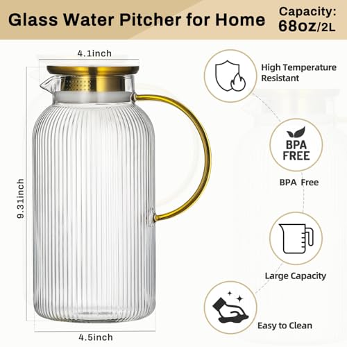 2 PACK Glass Pitcher with Lid