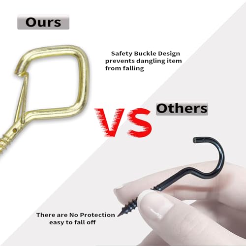 100 PCS Gold Eye Screw Hooks for Hanging Heavy Duty with Safety Buckle.Metal Ceiling Hooks for Hanging Plants Cup Wind Chime Bird Feeders Patio Lights At Indoor&Outdoor (100 Count)