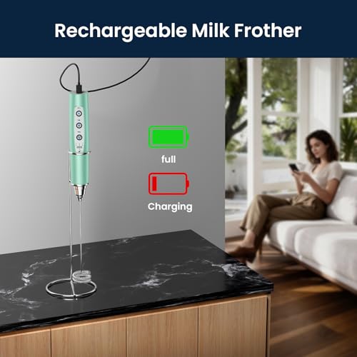 Milk Frother Wand Rechargeable Handheld Electric Whisk 3 Speed Adjustable