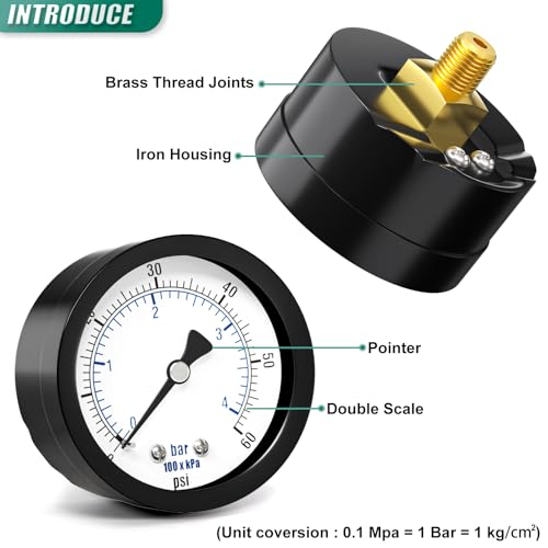 0 60PSI Well Pump Pressure Gauge 2" Dial Size