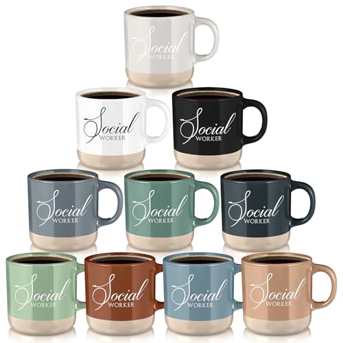 10 Pcs Social Worker Appreciation Gifts Bulk 13 oz Ceramic Coffee Mugs Thank You Cups Social Worker Graduation Gift for BSW MSW DSW LCSW Must Haves Office Work (10 Count)
