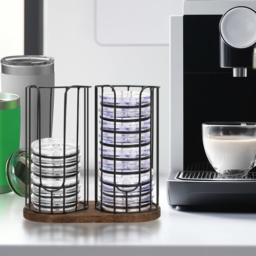 2 Compartment 18oz Coffee Cup Dispenser Rack with Wood Base