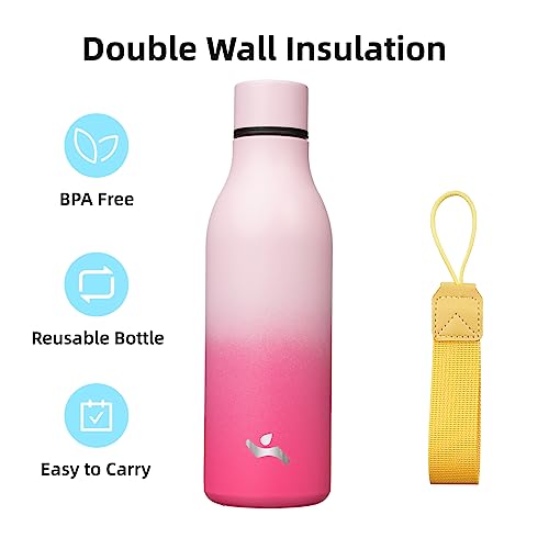18 oz Insulated Stainless Steel Metal Water Bottle with Strap