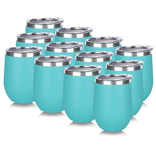 Stainless Steel Wine Tumbler Bulk with Lid (12 Count)