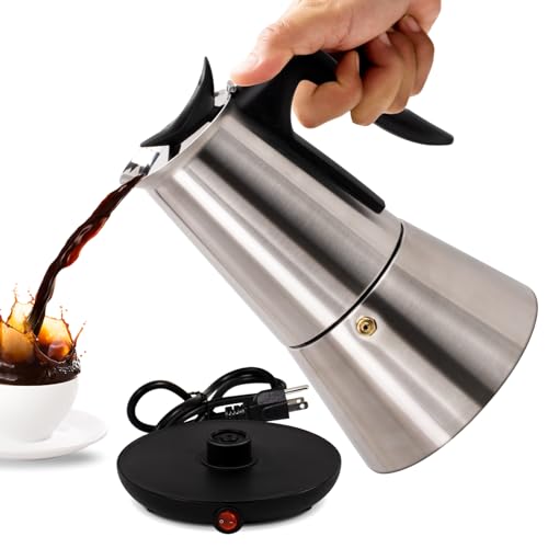 Electric Stainless Steel Moka Pot 6 Cup 300ml Mocha Pot