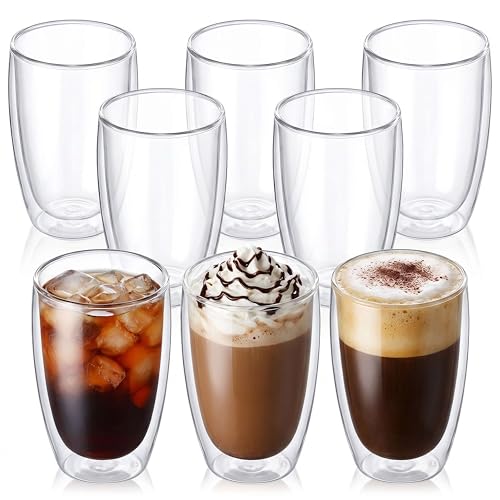 17oz Double Wall Glass Coffee Mugs Set of 8