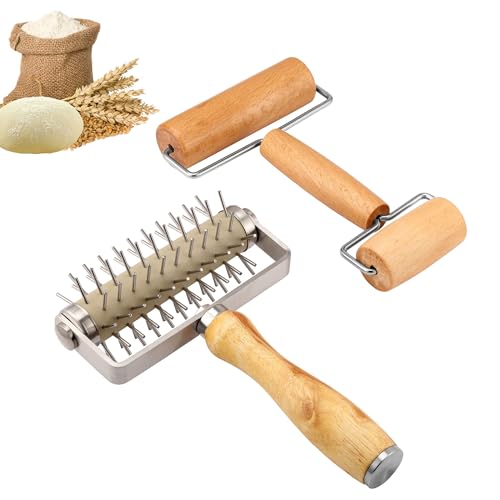 2 Packs Pizza Dough Roller & Dough Docker Kit Wooden Rolling Pin for Baking (2 Count)