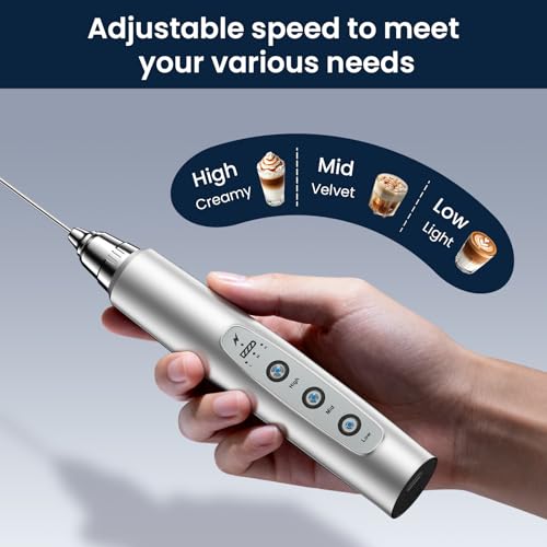 Milk Frother Wand Rechargeable Handheld Electric Whisk 3 Speed Adjustable