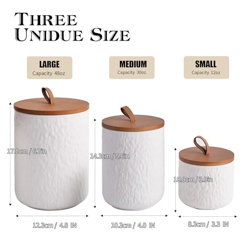 White Stone Ceramic Canister with Bamboo Lid (3 Count)