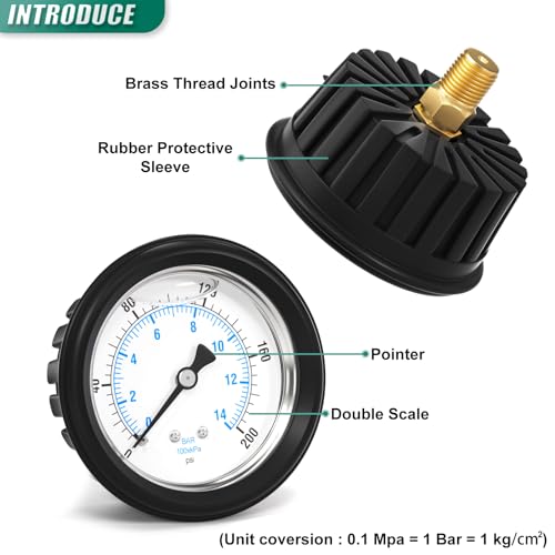 0 200PSI Stainless Steel Liquid Filled Pressure Gauge