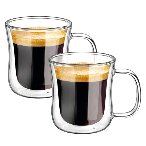 Espresso Cups 4 Oz Double Walled Glasses Coffee Mugs Set of 2 120 ml (2 Count)