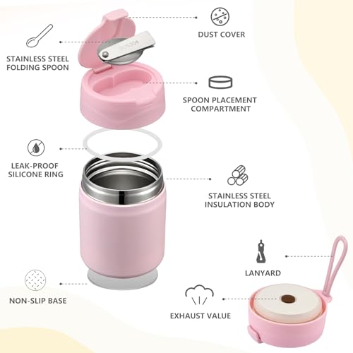 17oz Soup Thermo for Hot Food Kids Insulated Vacuum Food Jar with Stainless Steel Spoon Wide Mouth Thermo Leakproof Lunch Food Container Kids Hot Lunch Box