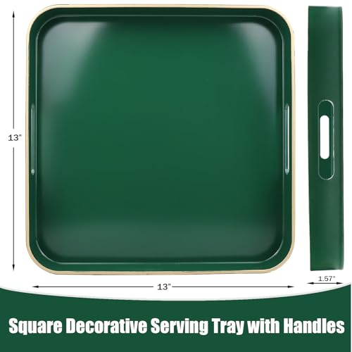 Green Square Decorative Tray with Handles