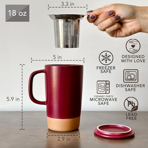 Mora Ceramics Large Tea Mug with Loose Leaf Infuser and Ceramic Lid