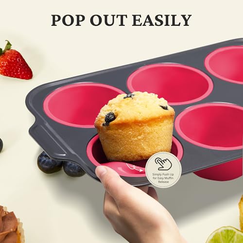 Jumbo Silicone Muffin & Cupcake Pan for Baking with Metal Frame