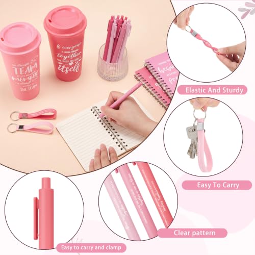 24 Set 96 Pcs Team Appreciation Gift Set Inspirational Employee Appreciation Gift Bulk 16 oz Coffee Cups with Team Notebook Pen Keychains for Staff Teacher (24 Count)