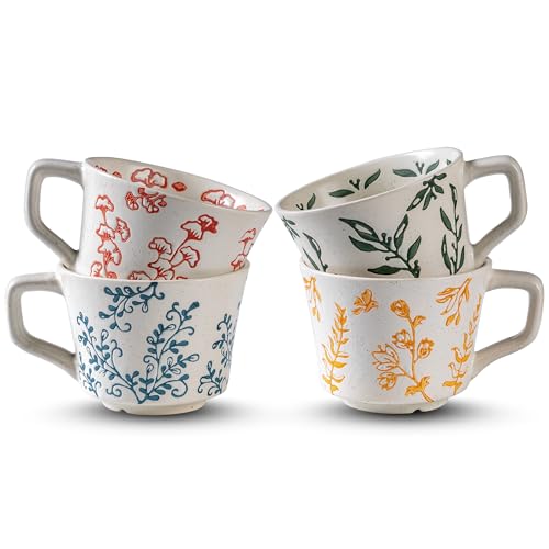 Ceramic Mugs 11 oz Unique Luxurious Cups Set of 4
