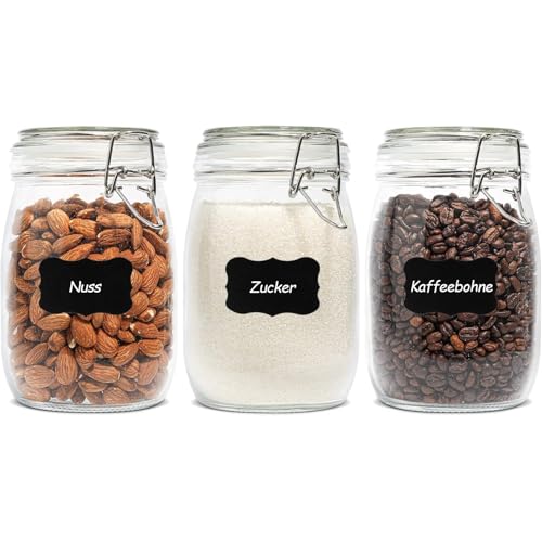 Glass Jars with Airtight Lids 34oz 3 Pack Pantry Storage Coffee (3 Count)