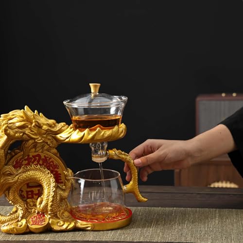 Glass Teapot Set with Infuser Semi Automatic Dragon Tea Set with 6 Small Cups