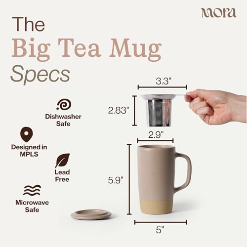 Ceramics Large Tea Mug with Loose Leaf Infuser and Ceramic Lid